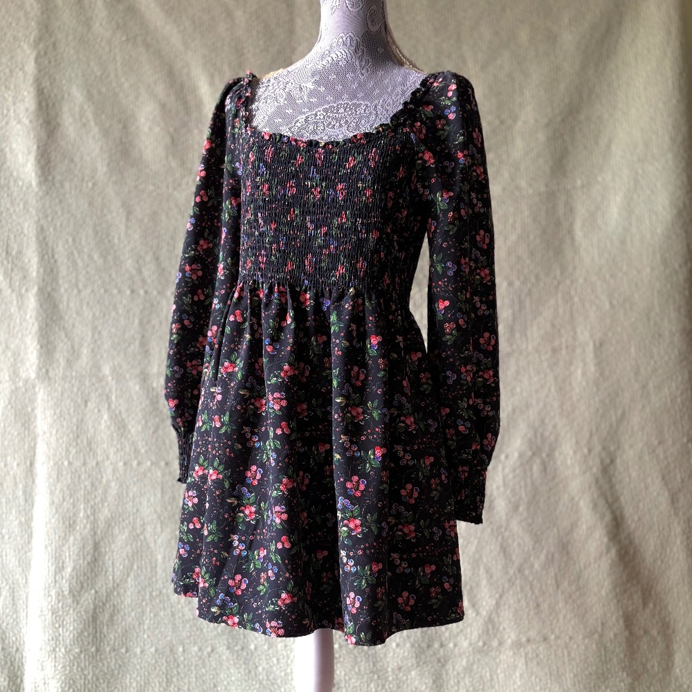 Hill House Norah long sleeve mini nap dress berry print